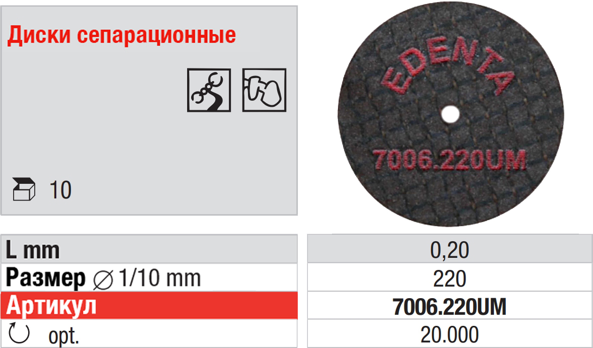 Диски отрезные армированные (10 шт) Edenta